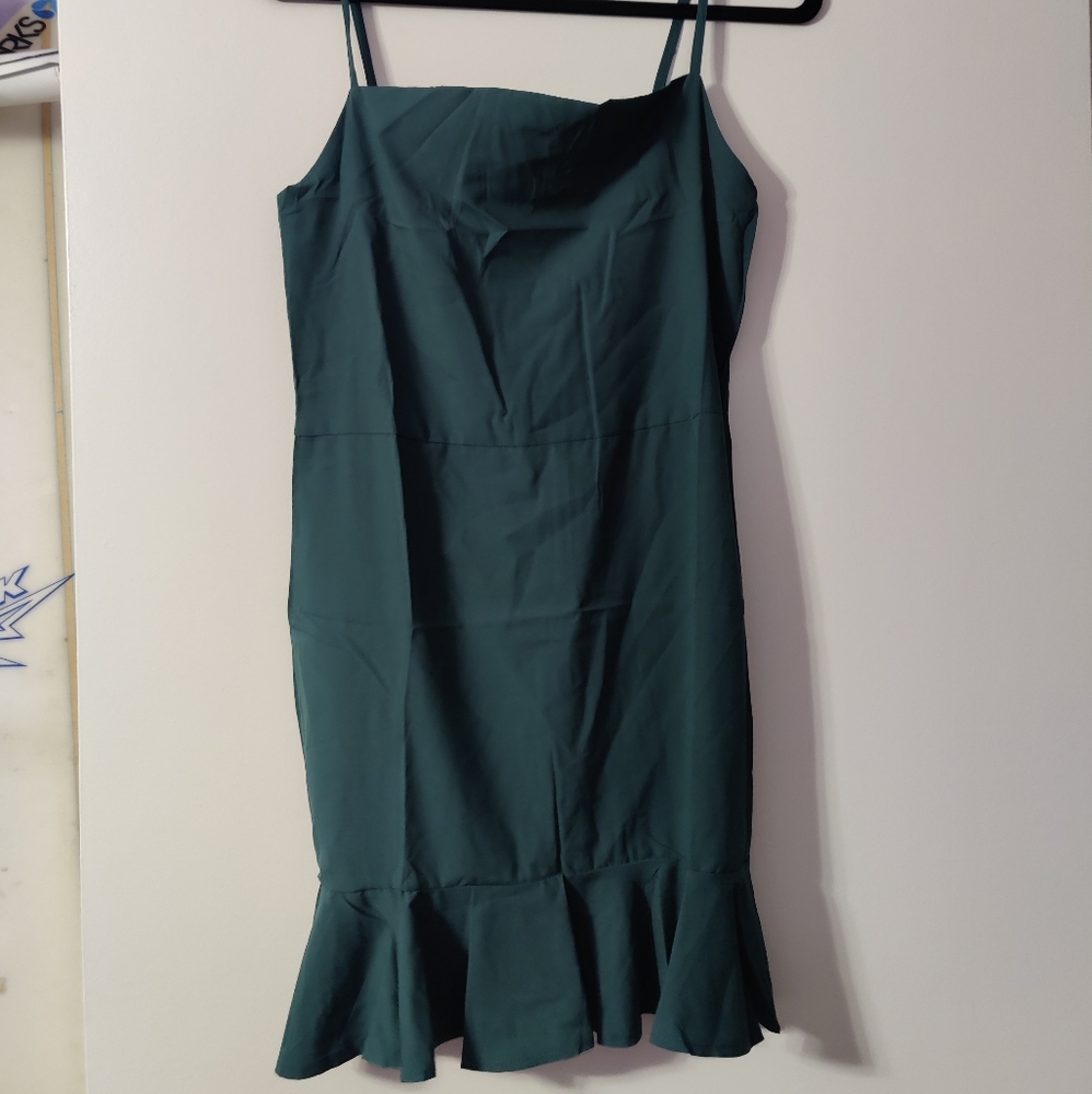Green ruffle mini dress